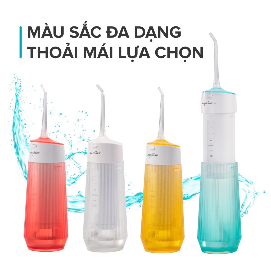 Máy tăm nước cầm tay gấp gọn mini du lịch Maxcare UltraSonic Max456P Phun xoay 360 độ, Chống nước IPX7, dung tích 160ml