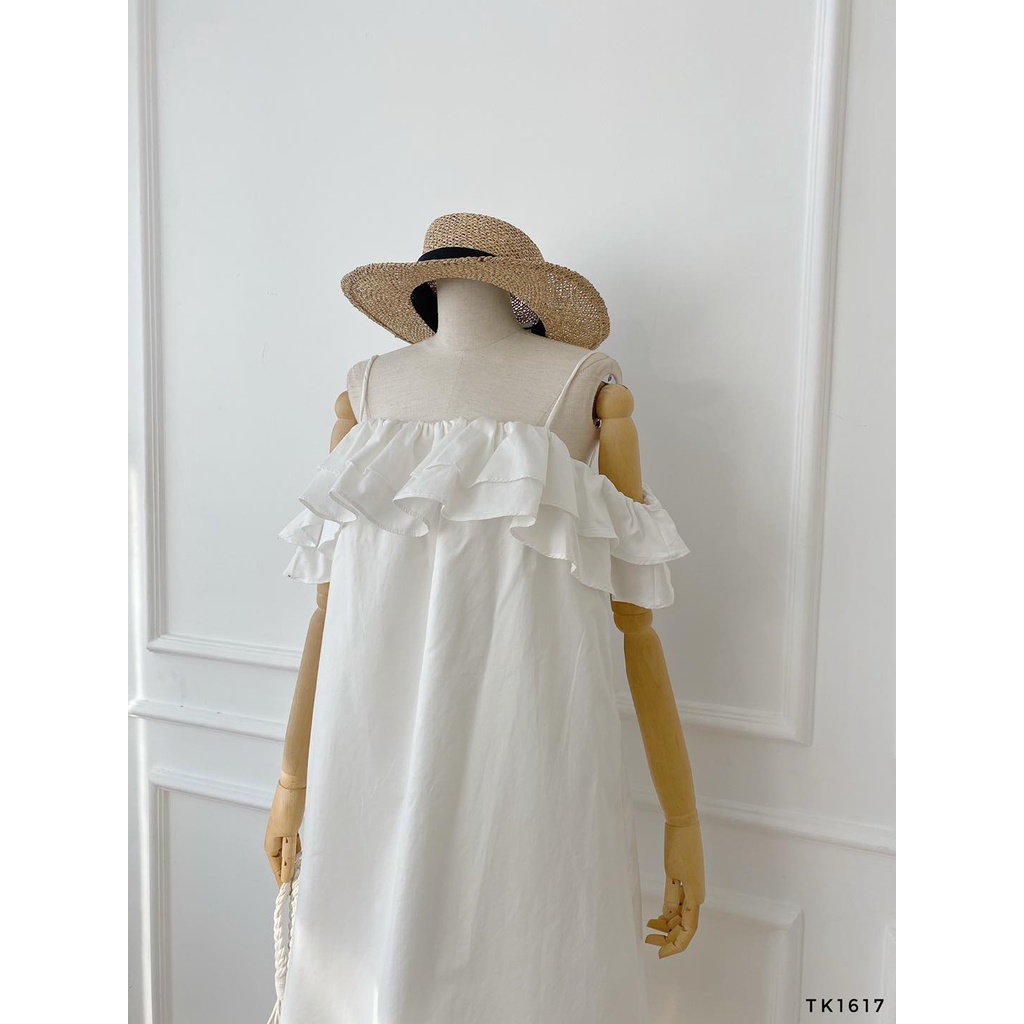 [HÀNG THIẾT KẾ CAO CẤP] Đầm Babydoll Trễ Vai Nhún Bèo ĐI Biển / Dạo Phố Màu Trắng / Hồng / Xanh Coban