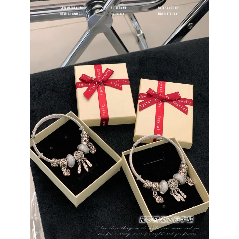 Vòng tay nữ lắc pandora xi bạch kim full charm đính đá cao cấp full hộp