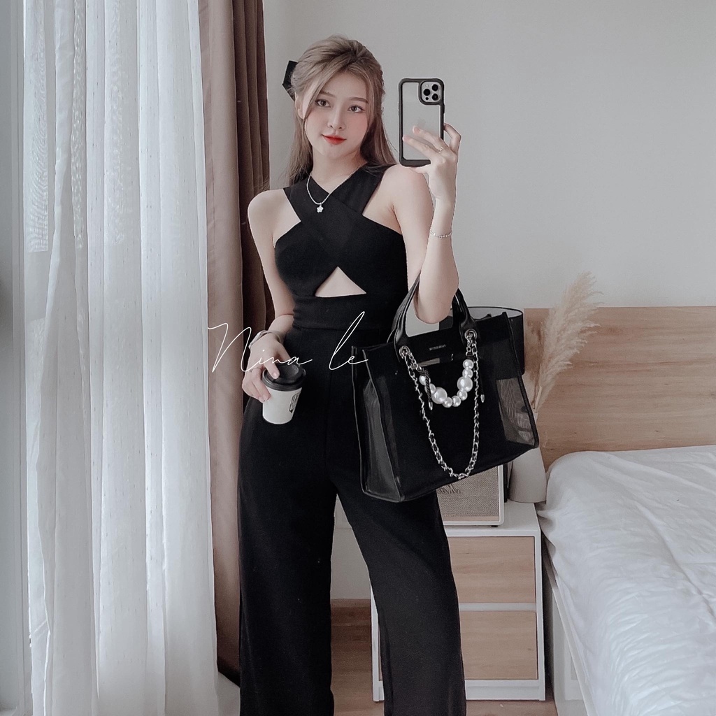 Jumpsuit nữ cổ chéo hở eo xinh xắn, sang chảnh dành cho các nàng đi chơi | BigBuy360 - bigbuy360.vn