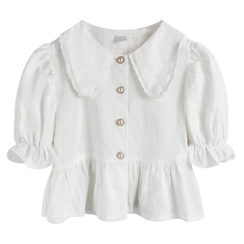COZOK Áo Sơ Mi Trắng Tay Phồng Cổ Bẻ Xinh Xắn Cho Bé Gái