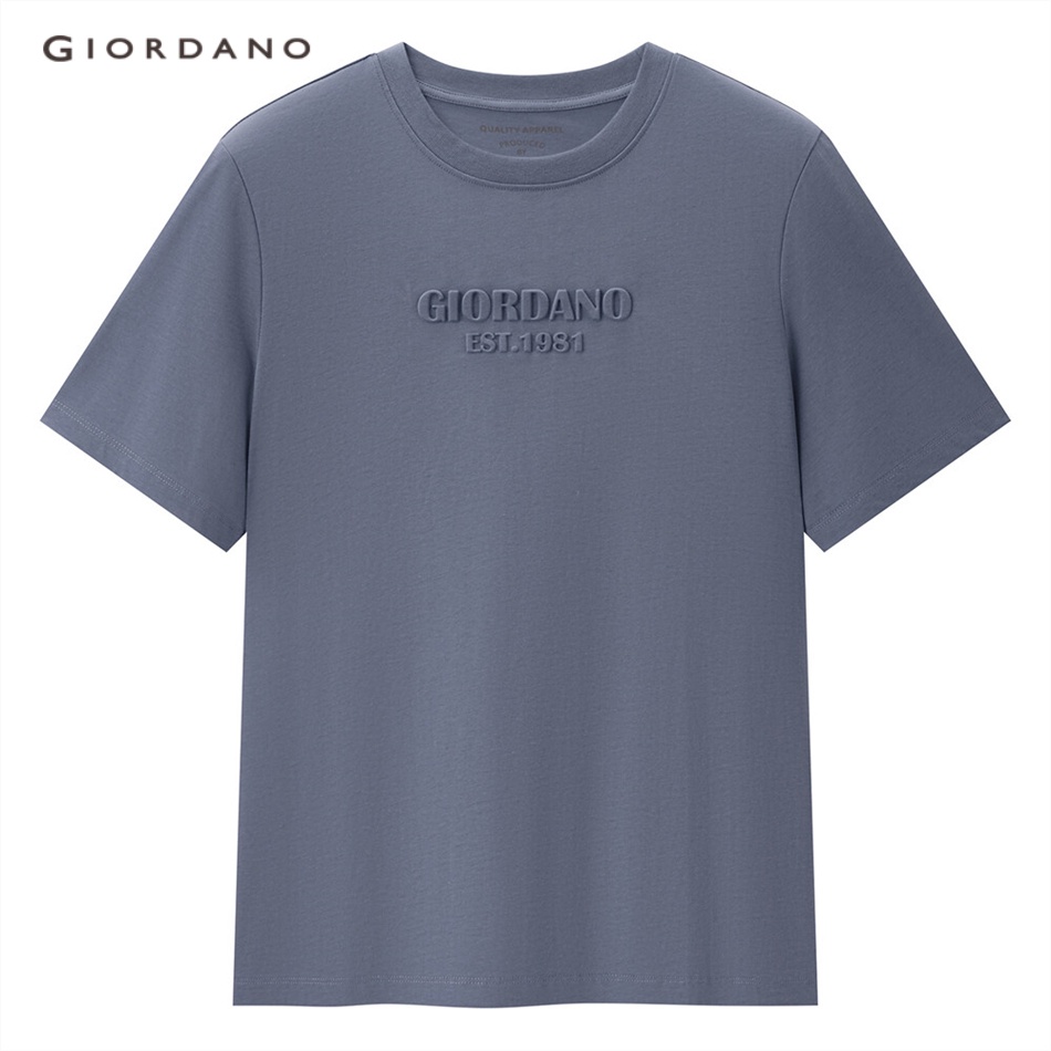 Áo thun GIORDANO 05323399 tay ngắn dập nổi họa tiết công nghệ cao làm mát cho nữ