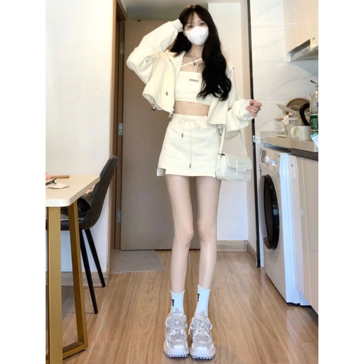 Set Áo Hoodie Và Chân Váy Ngắn Hai Dây Phong Cách Hàn Quốc Thời Trang Xuân Hè 2023 Mới