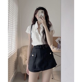 Quần dạ Tex giả váy mix nơ ở cạp, cúc đồng 2 bên