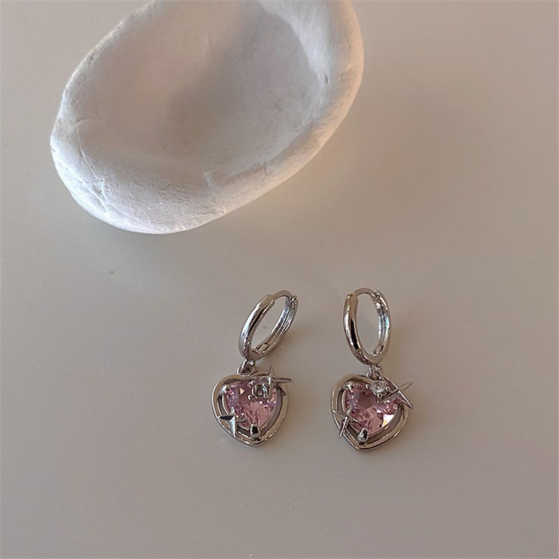 Bộ Vòng cổ + Bông Tai Đính Đá Zircon Màu Hồng Ngọt Ngào Cho Nữ