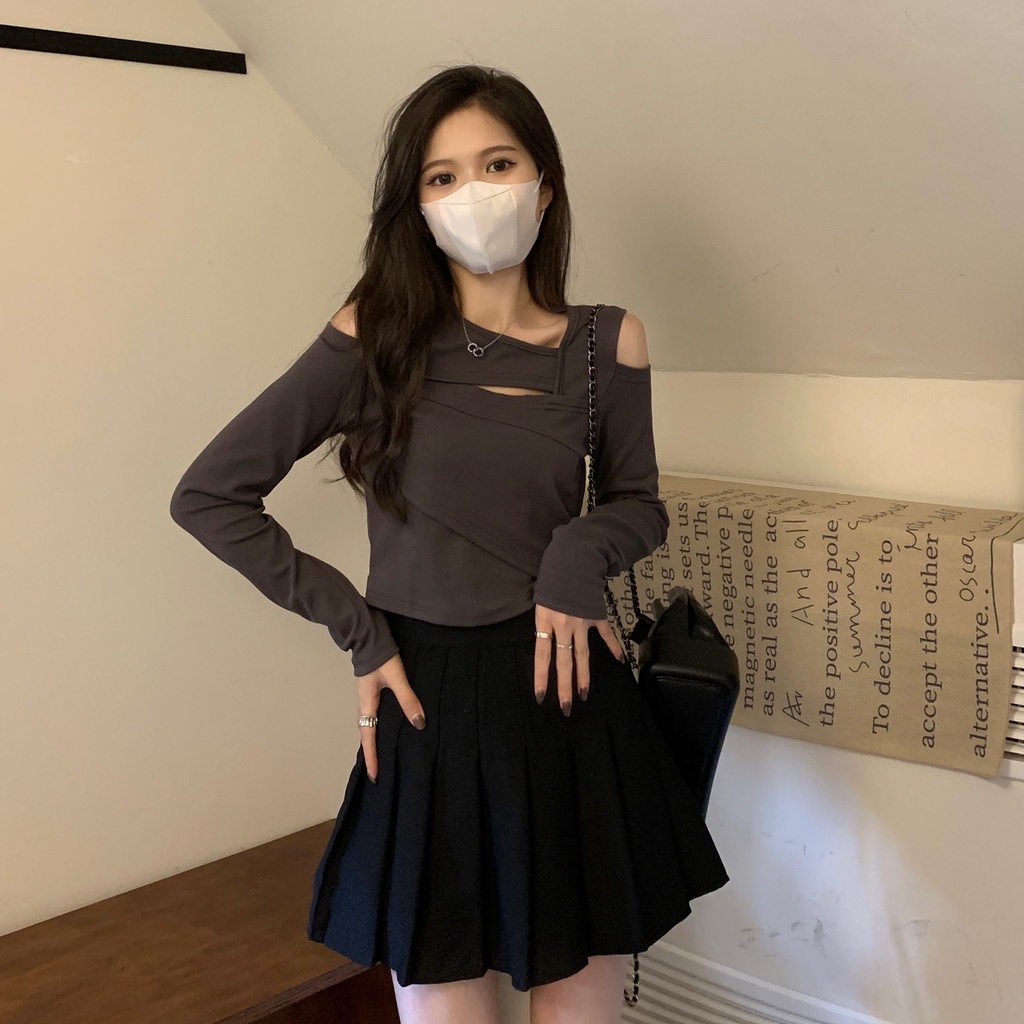 Áo kiểu SUXI tay dài hở vai màu trơn thời trang dành cho nữ