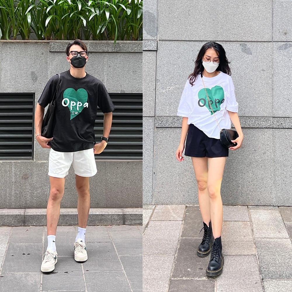 Áo thun unisex áo đôi in hình trái tim OPPA  cá tính dễ thương chất vải mềm mịn mát