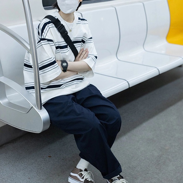 SUXI Áo Thun Tay Ngắn Dáng Rộng Họa Tiết Kẻ Sọc Thời Trang Vintage Dễ Phối Đồ Cho Nữ