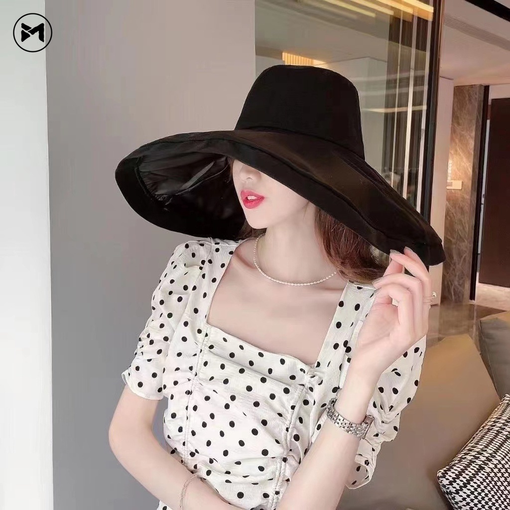Mũ Tai Bèo Chống Nắng Chống Tia Uv Màu Đen Dạng Keo Dán Phiên Bản Nâng Cấp Thời Trang Mùa Hè Dành Cho Bạn Nữ
