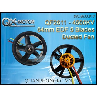 Qx-motor ducted fan 64mm edf 5 blades qf2611 4500kv brushless motor 3s