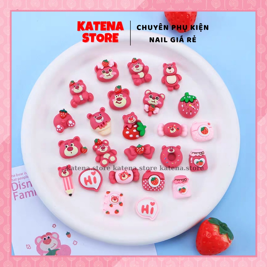 Charm gấu hồng, gấu dâu Lotso trang trí móng tay xinh xắn, đáng yêu DIY - LẺ 1 CÁI