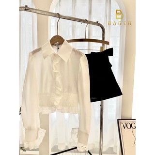 Set sơ mi cổ bèo, quần short nơ ASHLEY