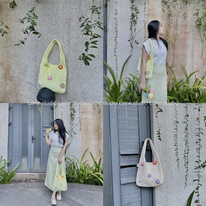 NET TOTEBAG- TÚI LỨOI TOTE KÈM HOA