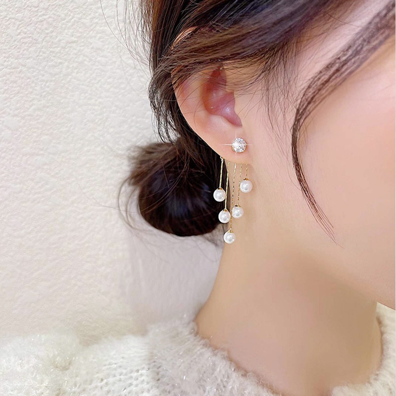 Bông Tai Mạ Bạc 925 Dáng Dài Đính Ngọc Trai Phong Cách Hàn Quốc Thời Trang