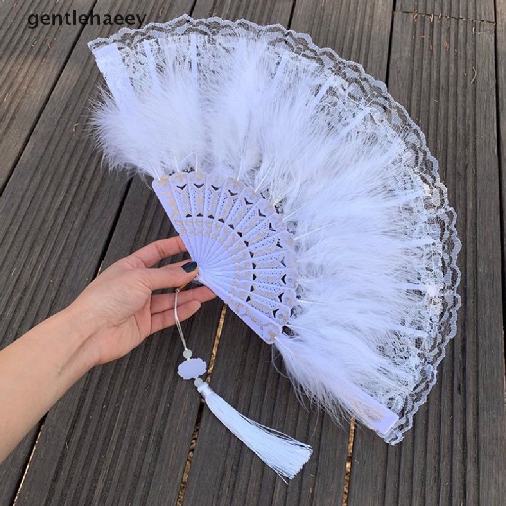 Quạt Xếp Cầm Tay Đính Lông Vũ Phong Cách Lolita Nhật Bản