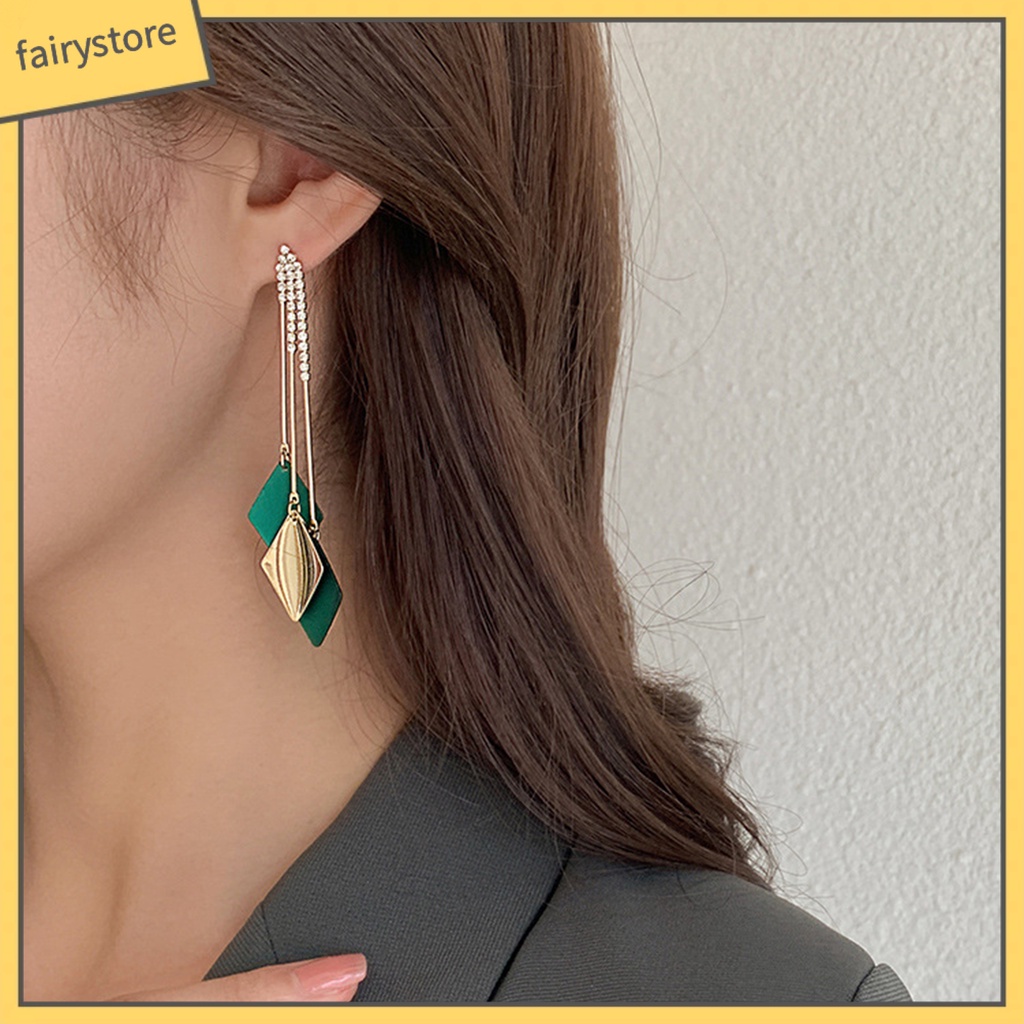 1 Đôi Bông Tai Tua Rua Đính Đá Màu Sắc Tương Phản Phong Cách Bohemian