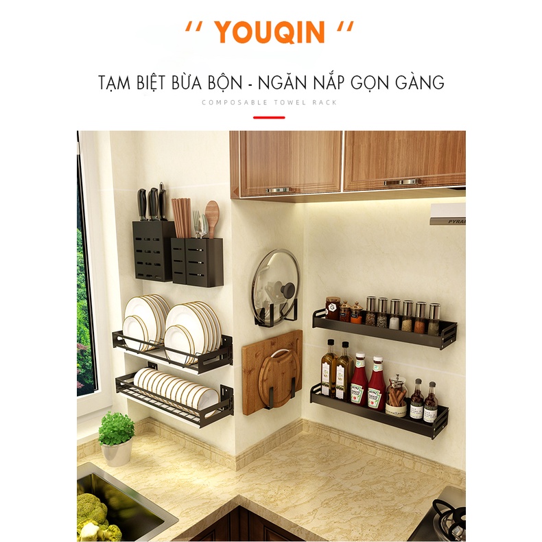 Thanh Treo Đồ Nhà Bếp, Kệ Dán Tường Nhà Bếp, Kệ Bếp Đa Năng - YouQin Chất Liệu Nhôm Không Gỉ, Dán Keo Siêu Chắc