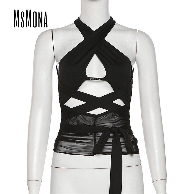 MsMona Áo Tank Top Hai Dây Dáng Ôm Màu Trơn Thời Trang 2023 Quyến Rũ Cho Nữ