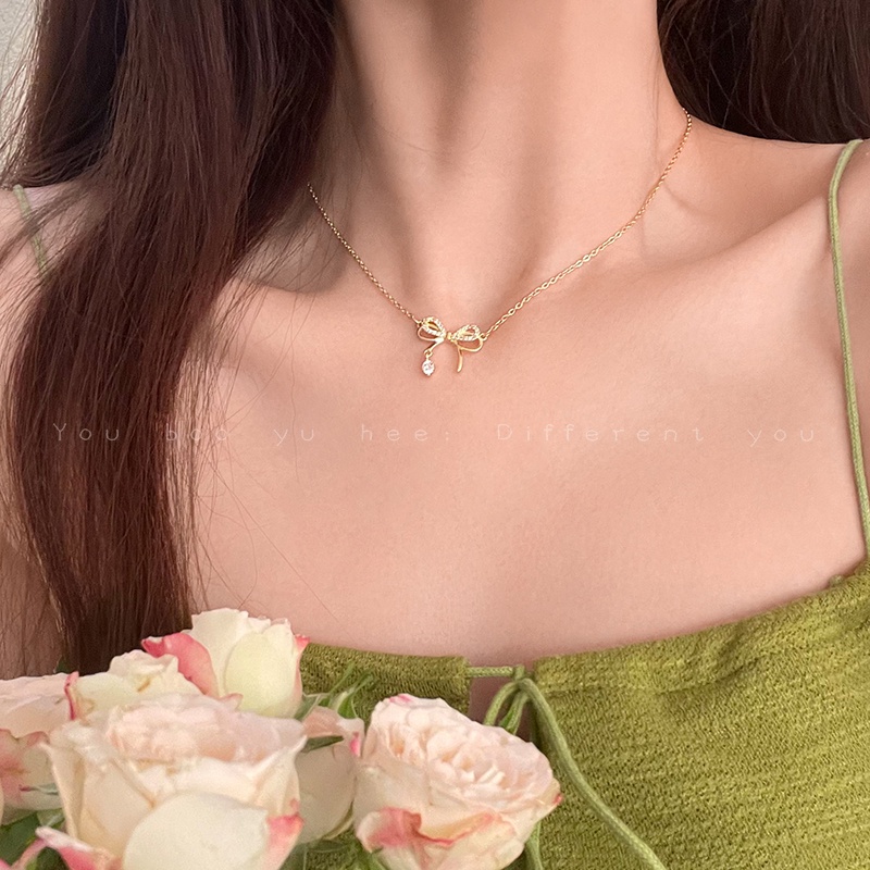 Vòng cổ Mặt Nơ Đính Đá Thời Trang Cho Nữ