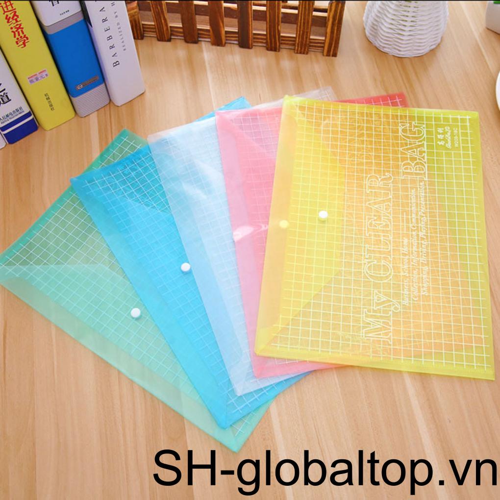 Túi Đựng Tài Liệu Bằng PVC Trong Suốt Kẻ Sọc Caro Có Nút Bấm Cho Văn Phòng