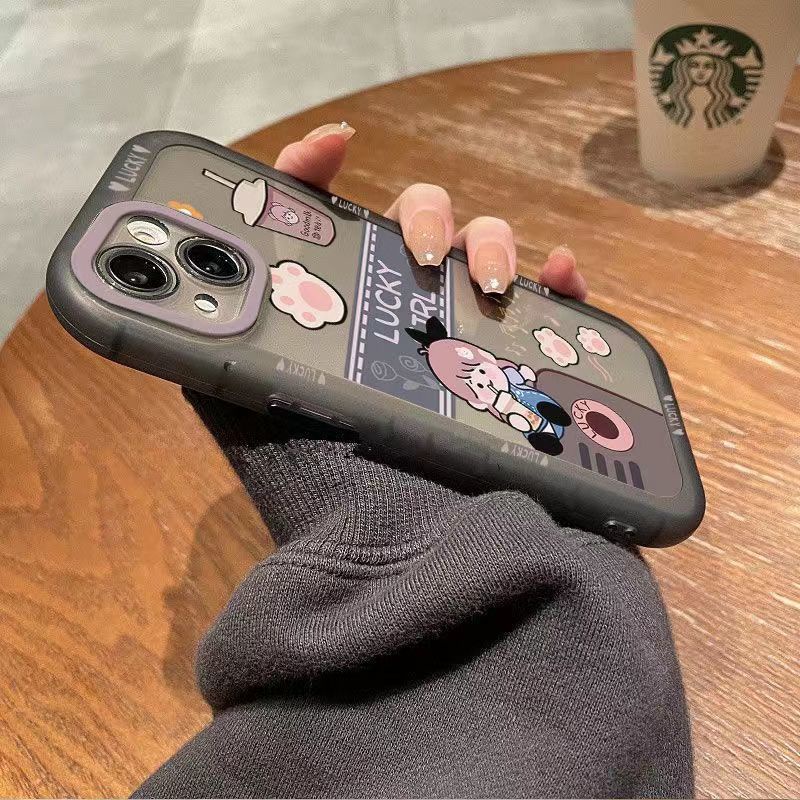 ✅Ốp Điện Thoại Mềm Màu Trong Suốt Hình Cô Gái Uống Trà Sữa Cho iPhone 14 13pro 12promax 7Plus Xr