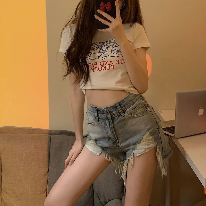 COZOK Quần Short denim Lưng Cao Thời Trang Cá Tính