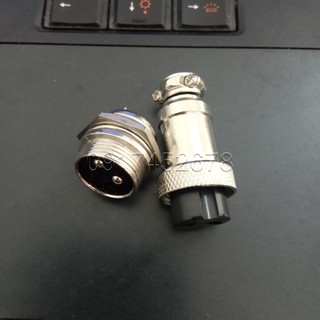 Giắc 2 chân cò máy hàn tig (giắc điều khiển) - Bộ jack GX16-2P vỏ inox (đực+cái)