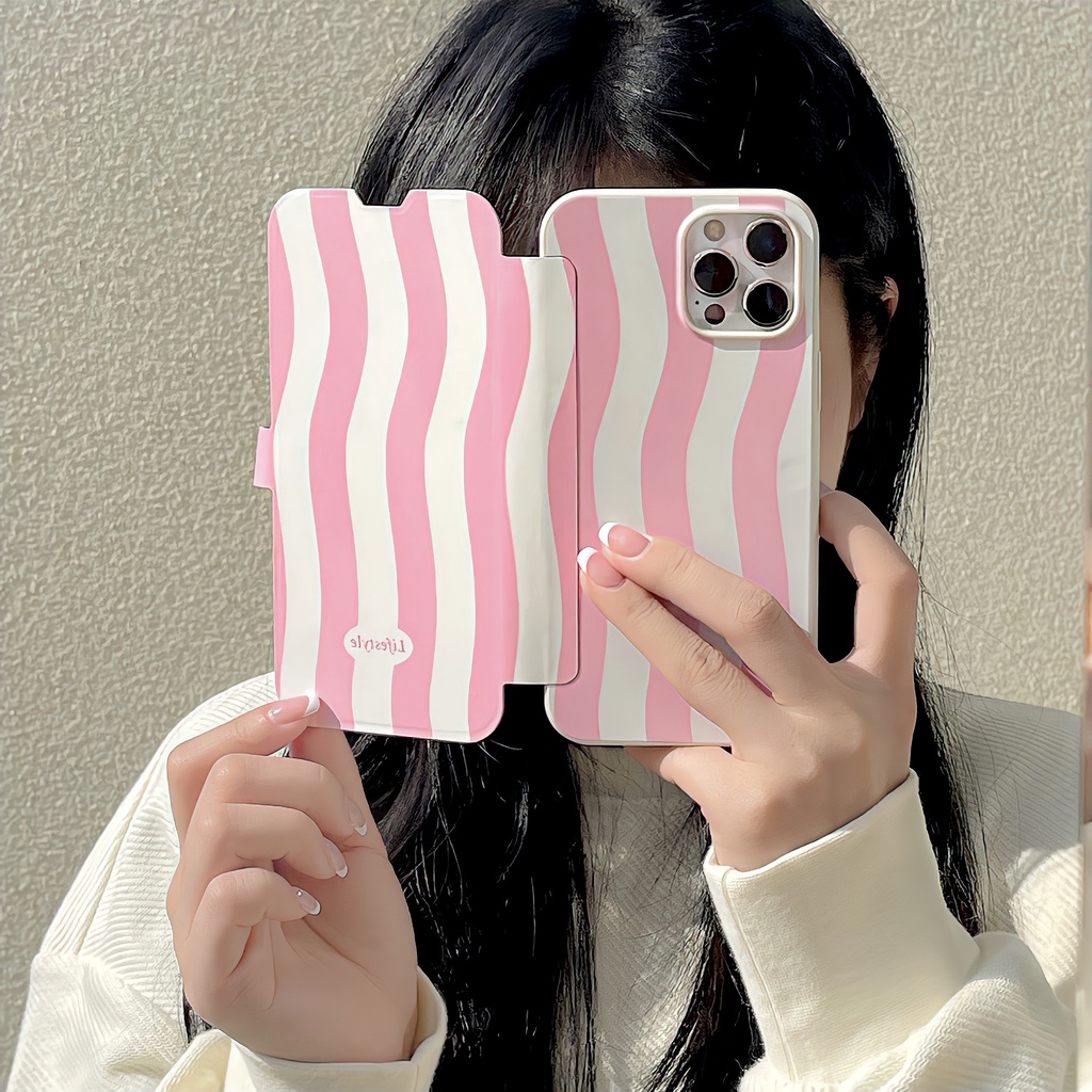 Bao Da Điện Thoại Tpu Silicon Mềm Chống Rơi Họa Tiết Kẻ Sọc Đơn Giản Nắp Lật Cho iPhone 11 12 13 14 PRO MAX Vỏ