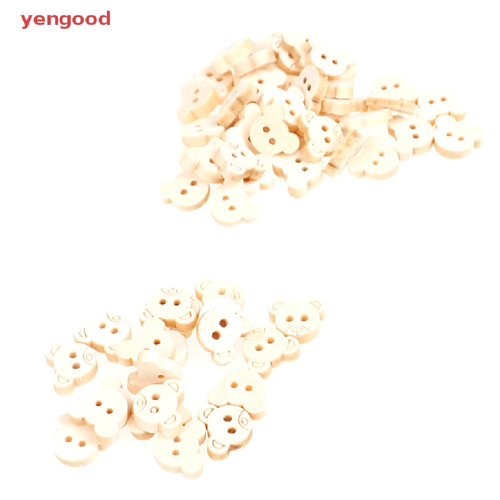 Set 20 Nút Gỗ 2 Lỗ Hình Gấu Bông 13x11mm
