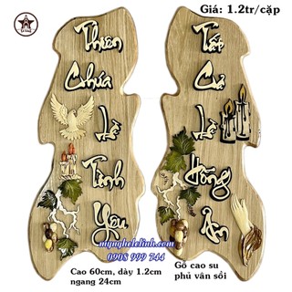 Cặp chữ thiên chúa là tình yêu - tất cả là hồng ân - gỗ cao su cao 60cm