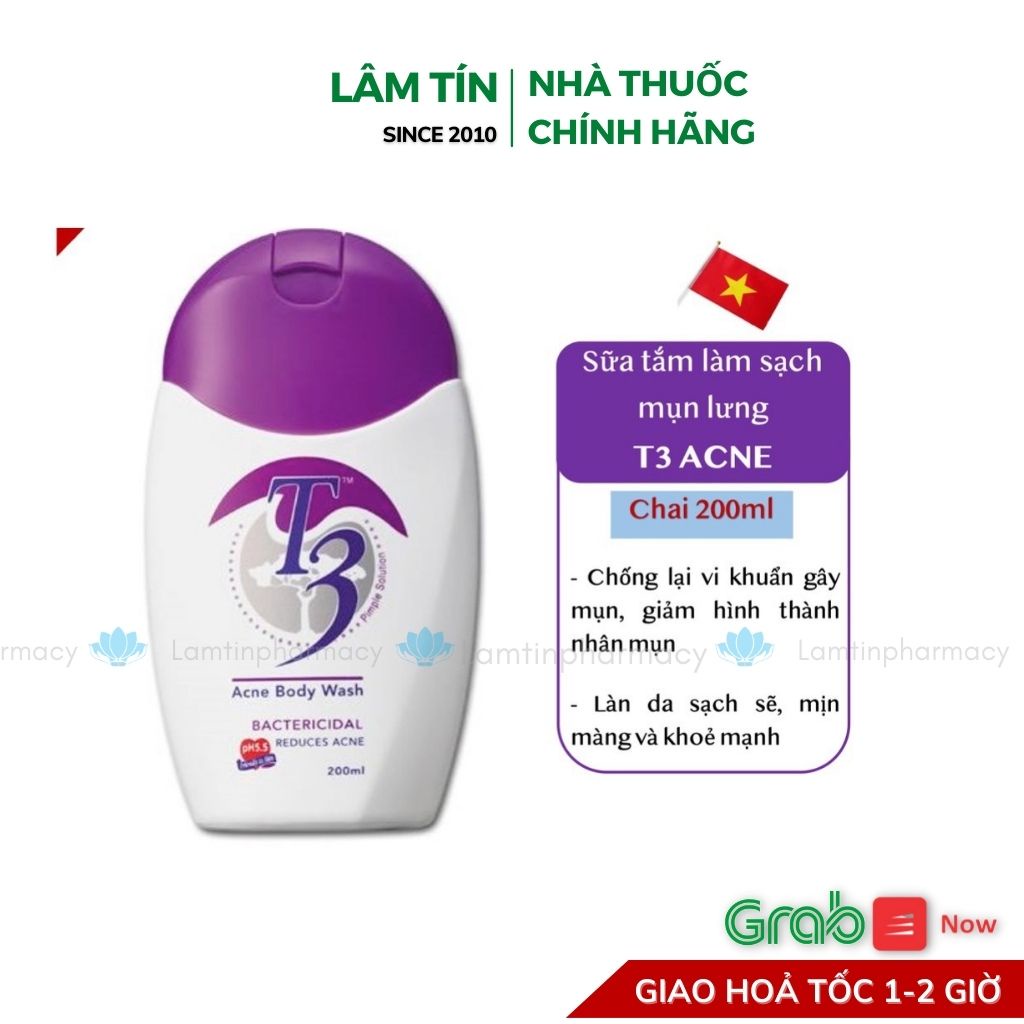 ✅(Chính Hãng) Sữa tắm ngăn mụn Mụn cơ thể mụn lưng ngực T3 Acne body wash 200ml