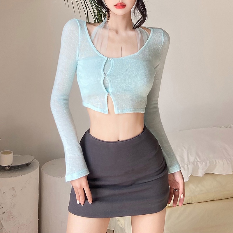 Áo cardigan Tay Dài Hở Rốn Phong Cách Âu Mỹ Thời Trang Quyến Rũ Cho Nữ