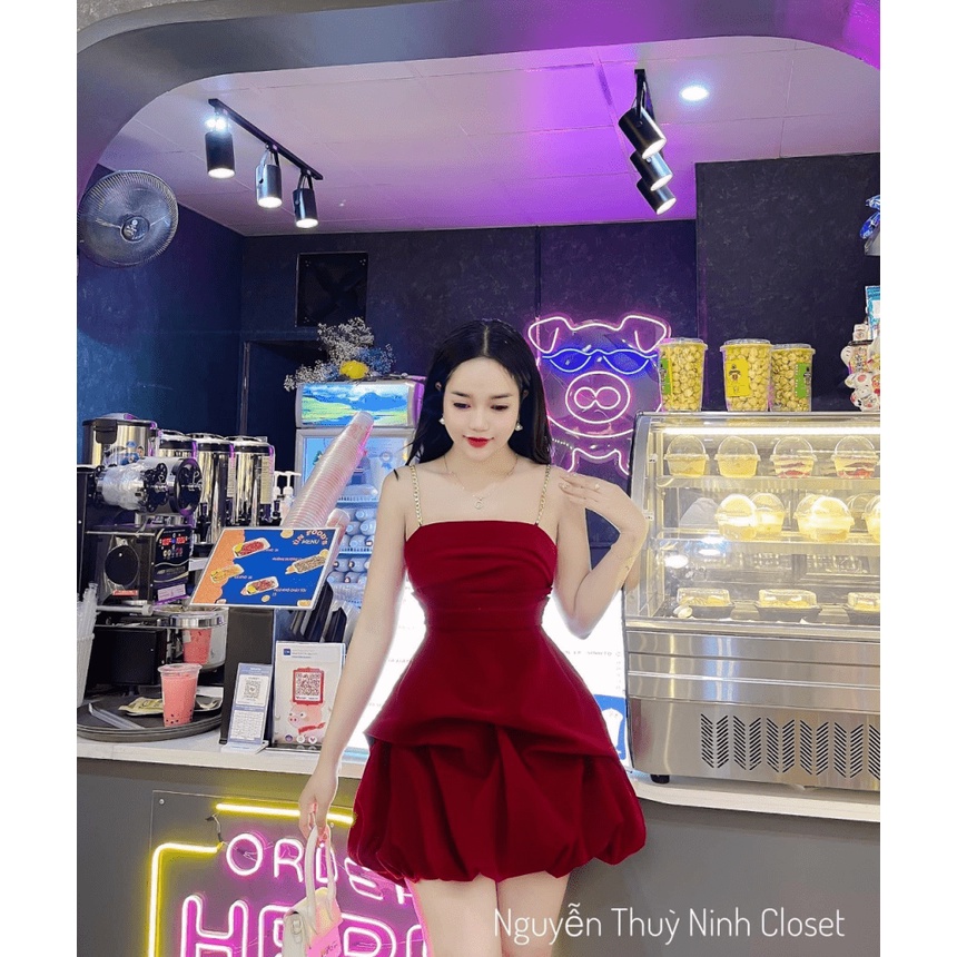 ĐẦM NHUNG CỨNG BÍ CÓ MÚT LÓT QUẦN DÂY XÍCH VAI ÔM EO CÚP NGỰC DÁNG NGẮN CỰC XINH ĐẸP SEXY ĐI CHƠI DỰ TIỆC HÀNG SIÊU CẤP