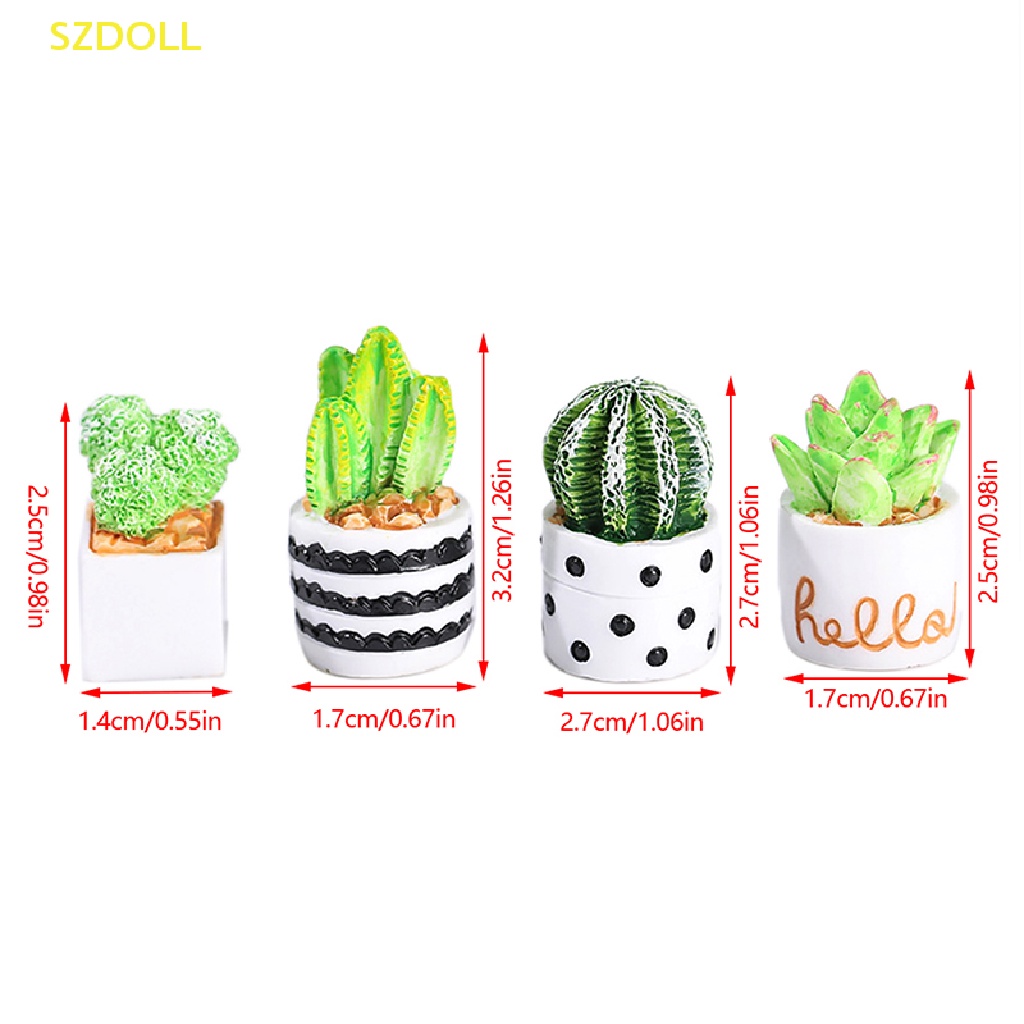 Set 1 / 4 Chậu Cây Mọng Nước Mini Tỉ Lệ 1: 12 Trang Trí Tiểu Cảnh / Nhà Búp Bê
