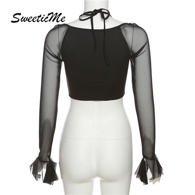 Áo Thun Lưới Tay Dài Cổ Chữ V Màu Trơn Dáng Ôm Thời Trang 2023 Dành Cho Bạn Nữ