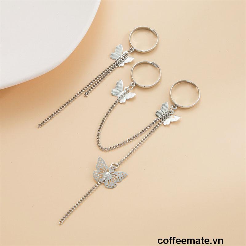 【coffeemate】⚡【2 miếng】Nhẫn hở hình bướm kết hợp dây xích có thể điều chỉnh phong cách cá tính cho nam và nữ