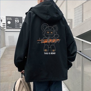 Áo khoác nam nữ this is bear in gấu sau lưng hai màu trắng đen basic