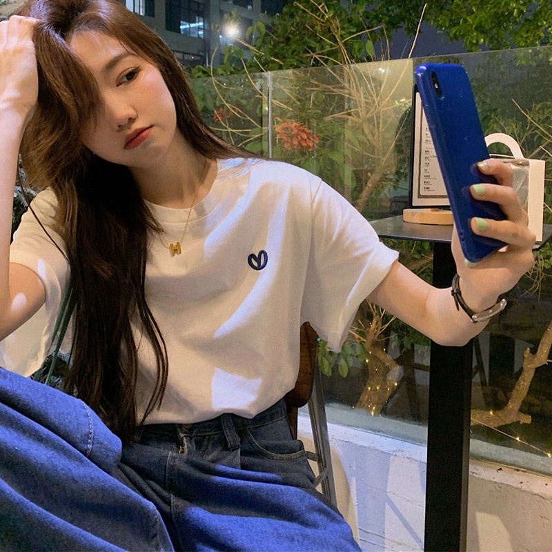 TINGYAXIU Áo Thun Tay Ngắn Dáng Rộng Thêu Họa Tiết Thời Trang 2023 Cho Nữ