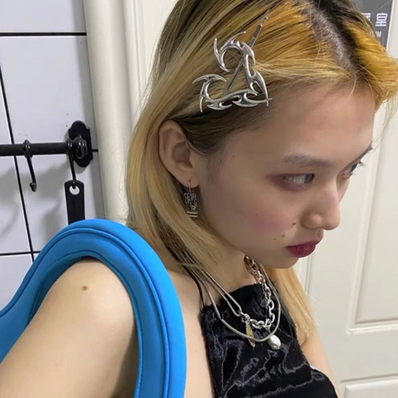 Kẹp Tóc Kim Loại y2kHair Hình Trái Tim Phong Cách Punk