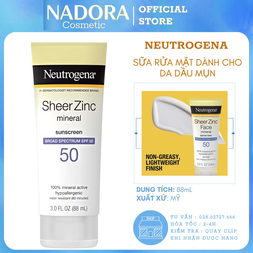 Kem chống nắng - Neutrogena Sheer Zinc Dry Touch SPF50 88ml