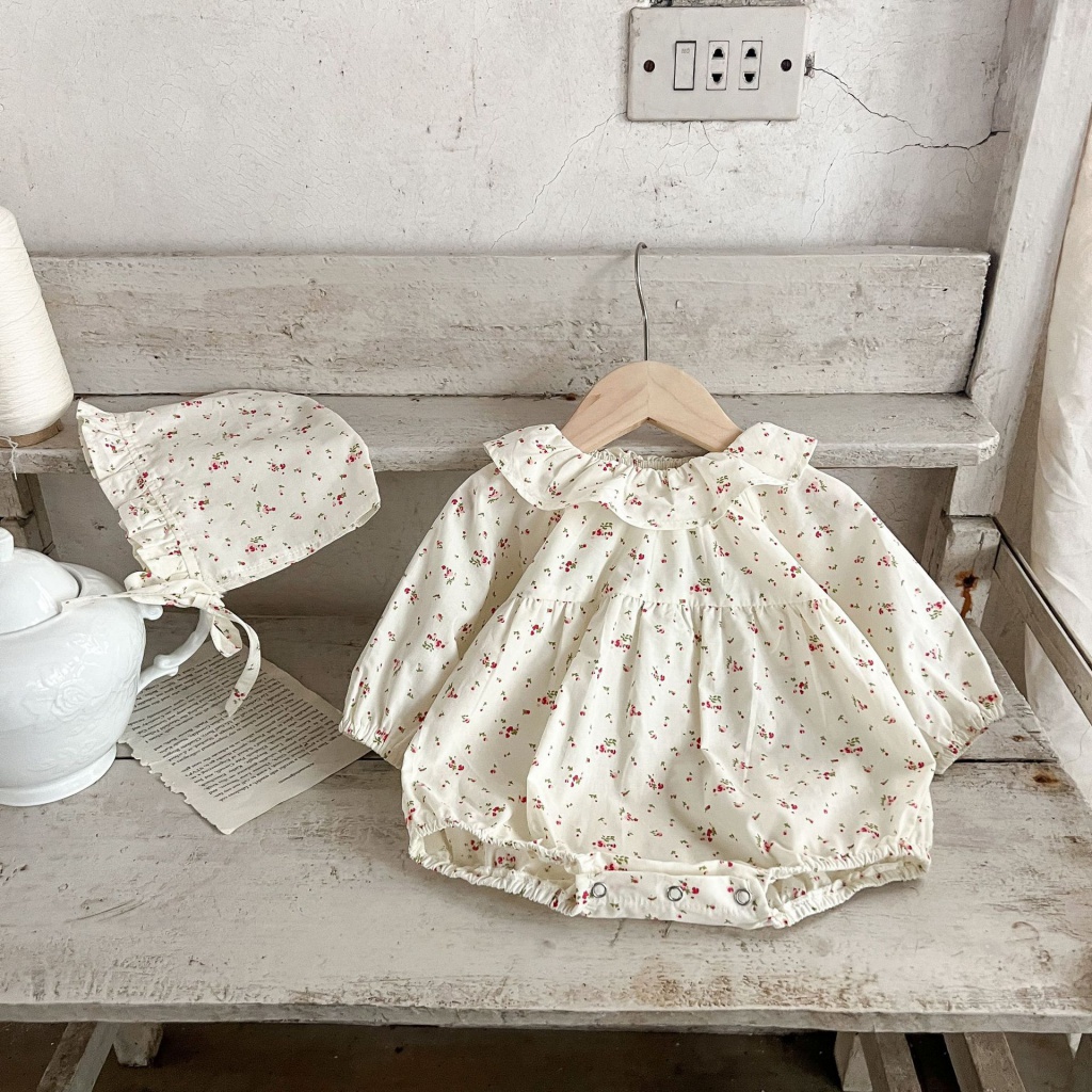 Bộ Áo Liền Quần Tam Giác Có Mũ Trùm Đầu Bằng Vải Cotton Nguyên Chất In Hoa Cổ Lá Sen Phong Cách