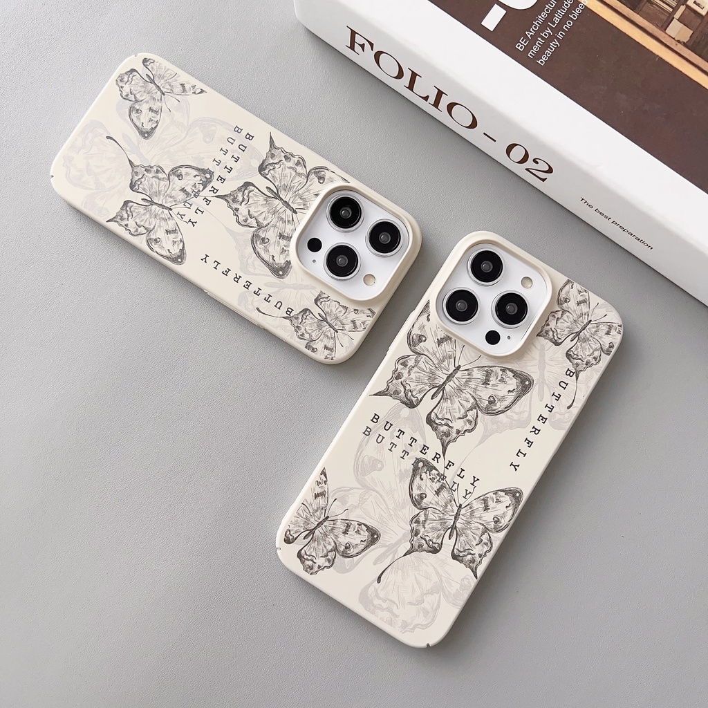 Ốp Điện Thoại PC Cứng Viền Tpu Họa Tiết Bươm Bướm Thời Trang Chống Rơi / Sốc Cho iPhone 14 13 12 11 Pro Max
