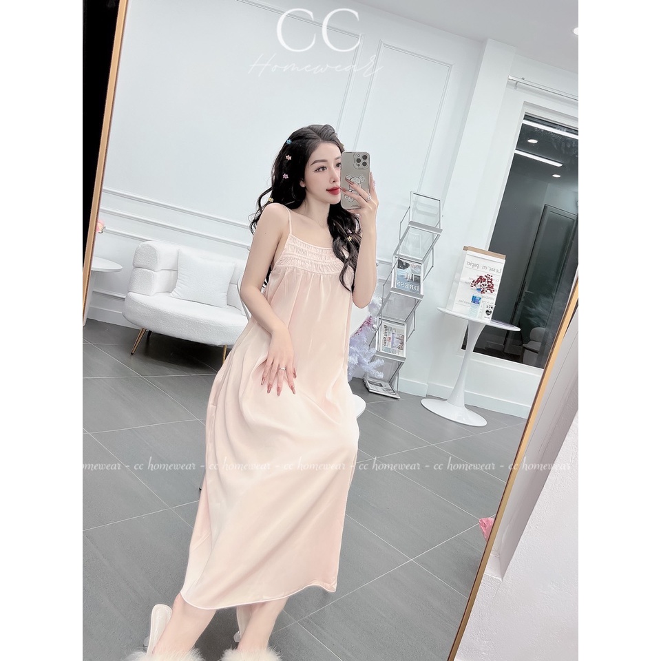Đầm ngủ lụa 2 dây họa tiết trơn cao cấp thương hiệu CC HOMEWEAR | BigBuy360 - bigbuy360.vn
