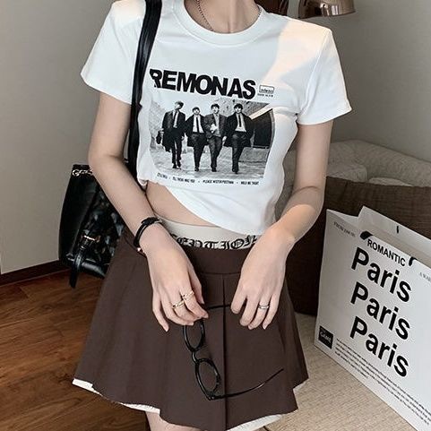 Áo Thun COZOKC Tay Ngắn Hở Rốn In Họa Tiết Thời Trang