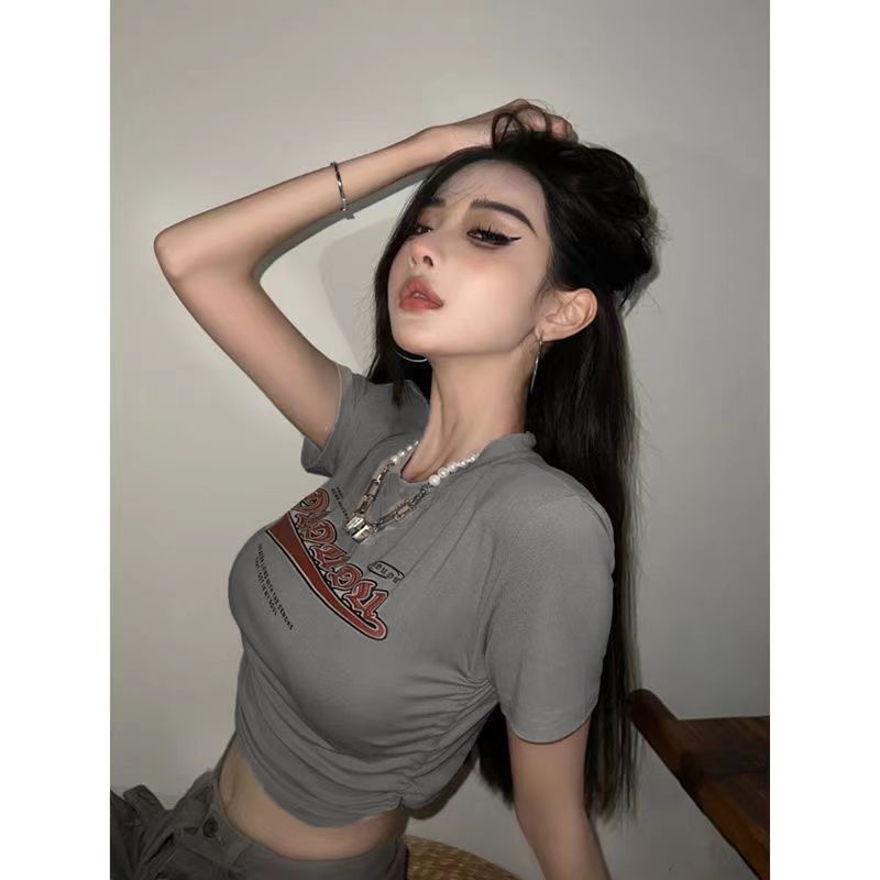 Áo thun COZOKC ngắn tay dáng ôm xếp ly thời trang
