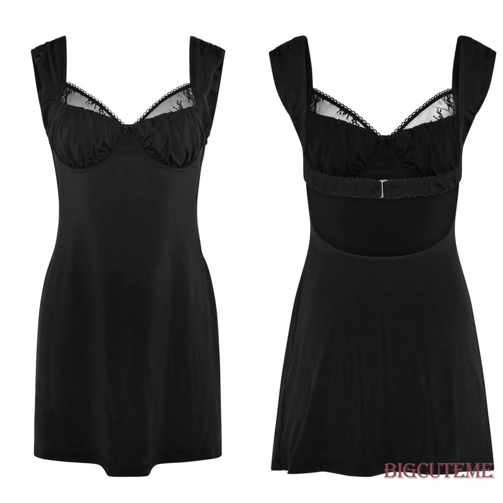 Đầm Hai Dây Mini Màu Đen Hở Lưng Thời Trang Mùa Hè Cho Nữ