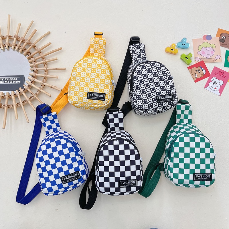 Túi thời trang trẻ em túi đeo chéo trước ngực kẻ caro họa tiết vui buồn và trơn cho bé Dương Kids