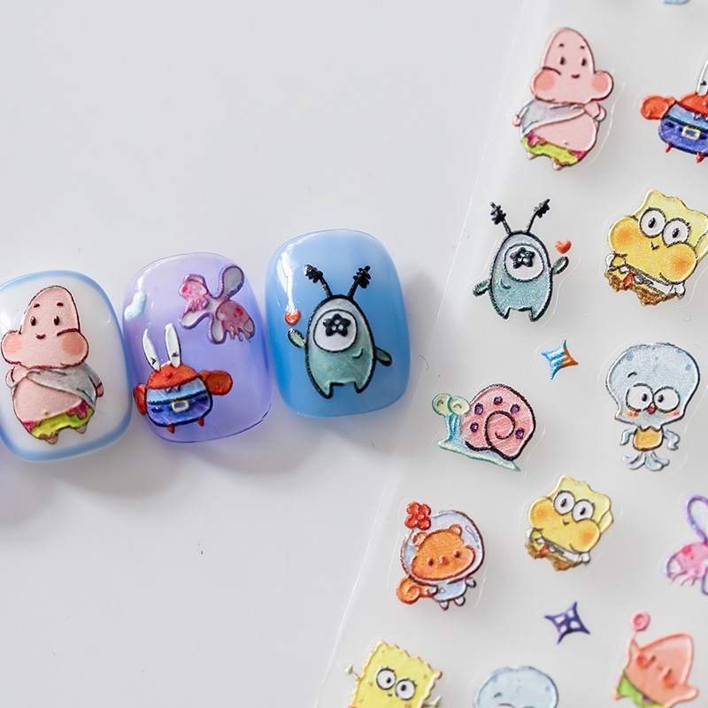 Miếng Dán Trang Trí Móng Tay 5D Hình SpongeBob Dễ Thương DP-232
