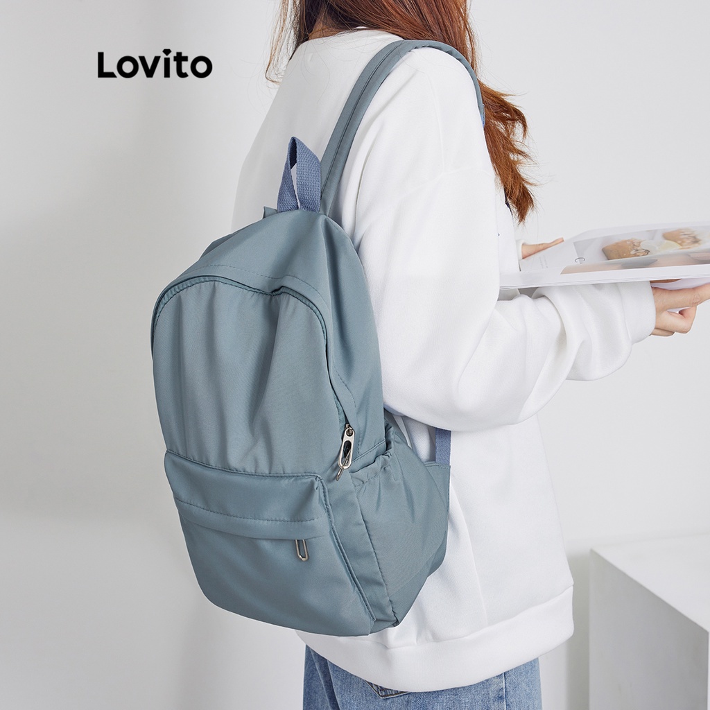 Lovito Ba lô vai đa túi màu trơn