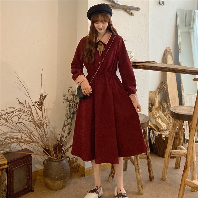 ORDER - Đầm Vintage kèm nơ cổ tiểu thư Ulzzang (Có ảnh thật)